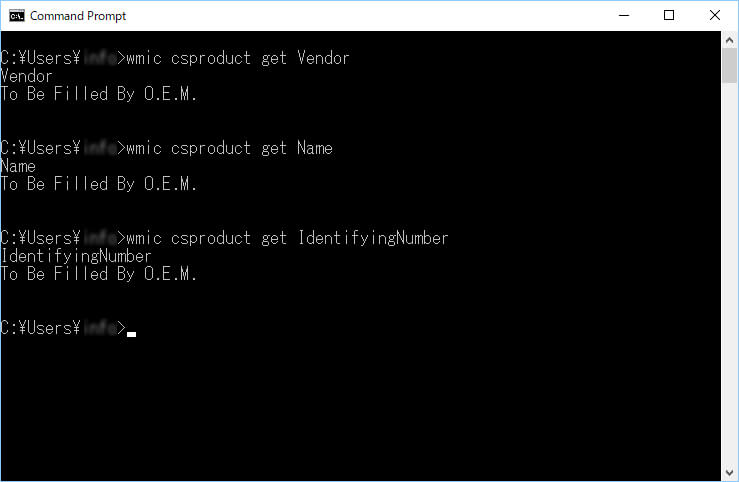 wmic csproduct windows10 oem