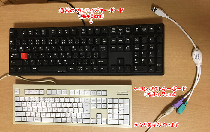 フルサイズキーボードとFKB1420の大きさ比較