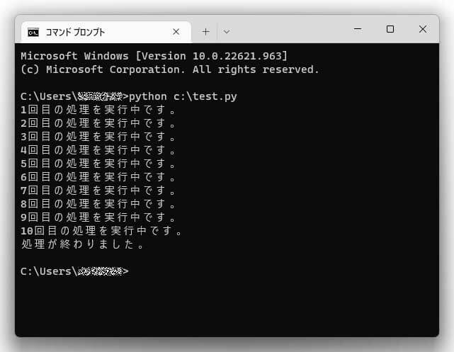 Pythonスクリプト実行中の画面
