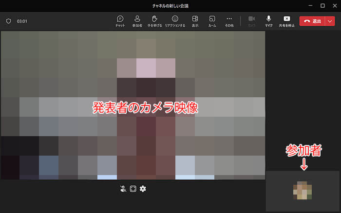 Teams カメラからのコンテンツを共有した際の画面