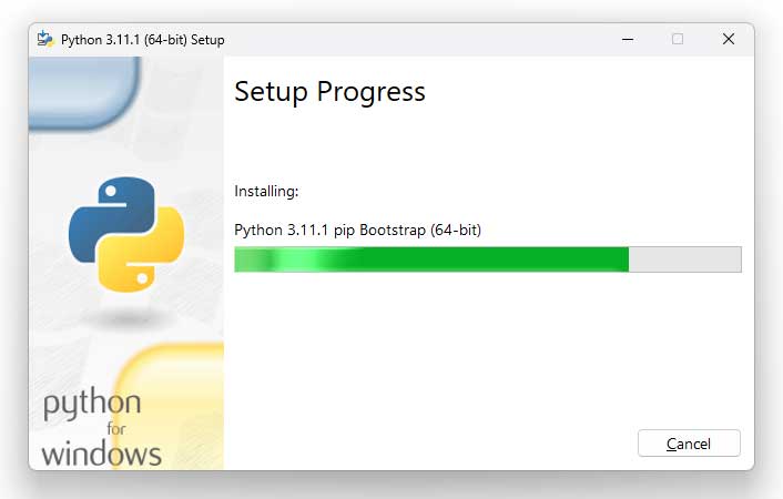 Python インストール中の画面 Setup Progress 