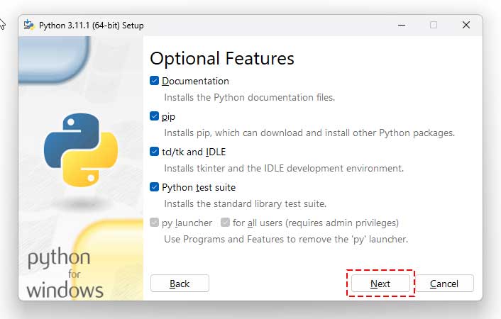 Python Install Optional Features